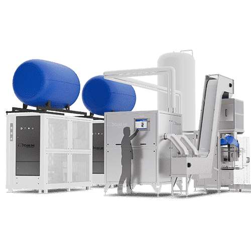 RE-CO2 setup with PR750 dry ice pelletizer and bagging system